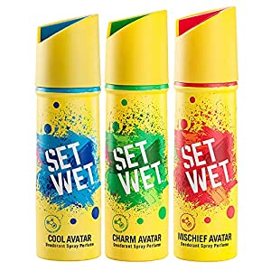 Set Wet Cool, Charm and Mischief Avatar Deodorant Spray Perfume, 150 ml Each (Pack of 3)